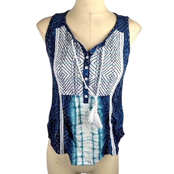Style & Co Petite Embroidered Peasant‎ Top Women's Size PP Indigo Sleeveless - Picture 1 of 3